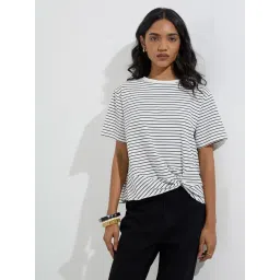 LOV by Westside White Stripe Printed Cotton-Blend T-Shirt-picture-23