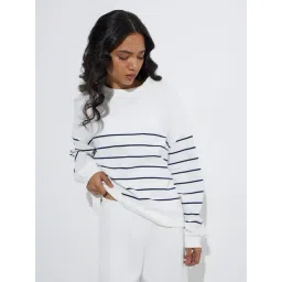 LOV by Westside White Striped Cotton Sweatshirt-picture-15