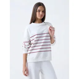 LOV by Westside White Striped Cotton Sweatshirt-picture-32