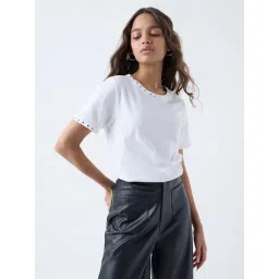 LOV by Westside White Studded Cotton-Blend T-Shirt-picture-36