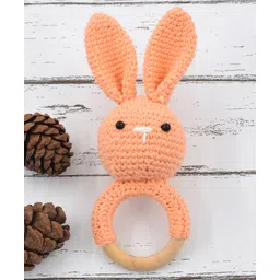 Love Crochet Art Beech Wood Bunny Shape Rattle Teether - Peach-picture-43
