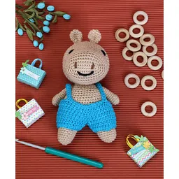 Love Crochet Art Crochet Handmade Hippo Soft Toys - Brown Firozi-picture-25