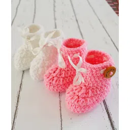 Love Crochet Art Pair Of 2 Bow Detailed Booties - Peach White-picture-21