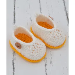 Love Crochet Art Woolen Crochet Booties With Double Layer - White & Yellow-picture-26