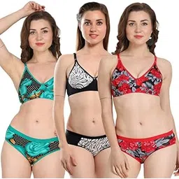 love maker Lingerie Set Soft Cotton Bra & Panty Combo of 3 | Women's Innerwear | Women Stylish Cotton Women Bra Panty Set | Women Lingerie for Honeymoon | Fancy Latest Lingerie.-picture-21