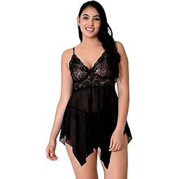 love maker Women Solid Net Lace Babydoll V-Neck Wedding Nighty Above Knee Lingerie S-3XL-picture-30