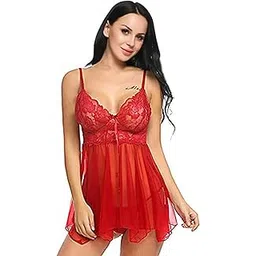 love maker Women Solid Net Lace Babydoll V-Neck Wedding Nighty Above Knee Lingerie S-3XL-picture-26