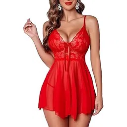 love maker Women's Net Solid Knee Length Nighty (LMITP-008-BABYDOLL-RD-M_Red_M)-picture-32