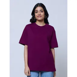LoveDky Women Solid Round Neck Cotton Oversized T-shirt-picture-16