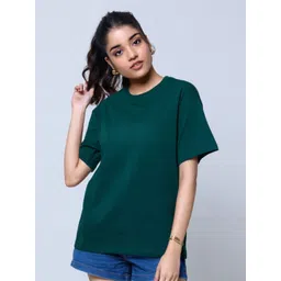 LoveDky Women Solid Round Neck Cotton Oversized T-shirt-picture-15