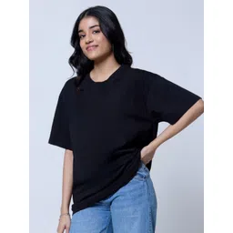 LoveDky Women Solid Round Neck Cotton Oversized T-shirt-picture-18