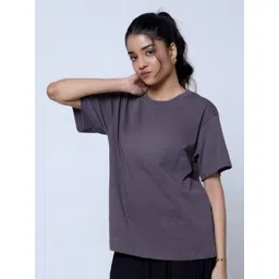 LoveDky Women Solid Round Neck Cotton Oversized T-shirt-picture-39