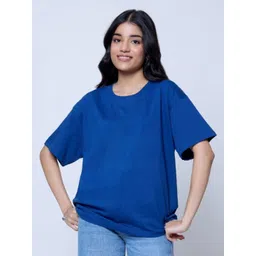 LoveDky Women Solid Round Neck Cotton Oversized T-shirt-picture-11