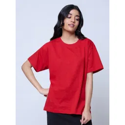 LoveDky Women Solid Round Neck Cotton Oversized T-shirt-picture-38