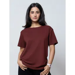 LoveDky Women Solid Round Neck Cotton Relaxed Fit T-shirt-picture-21