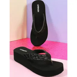 LOVEHUSH Black Solid Wedge Sandals-picture-8
