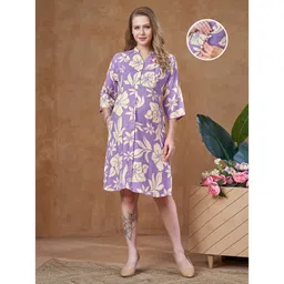 Lovely Mom's Rayon Woven Three Fourth Sleeves Floral Printed Maternity Dress With Nursing Access - Lavender-picture-23