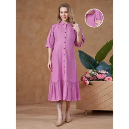Lovely Mom's Rayon Woven Three Fourth Sleeves Solid Maternity Dress With Nursing Access - Lavender-picture-22