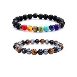 Lovemi Movements Unisex Set Of 2 7 Chakra Tiger Eye Hematite Beaded Elasticated Bracelets-picture-30