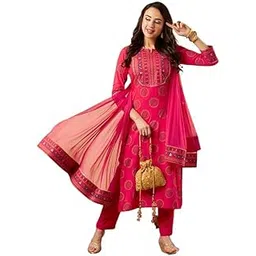 lovista Womens Printed Rayon Bandhani Print Floral Embroidered Kurta Pant and Dupatta Set for Women-picture-10