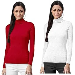 lovo Women's Woollen Warm Full Sleeves High Neck/Inner/Skivvy for Winters Pack of 2 (HN0607-Free-P2, Red/White)-picture-48