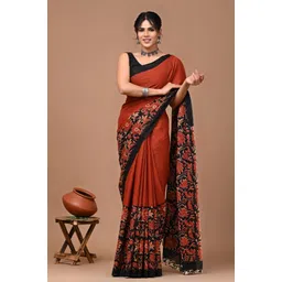 lovwear Printed, Blocked Printed, Color Block, Self Design Ikkat Pure Cotton Saree-picture-16