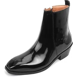 lozano Italian Cut Black Patent Leather Chelsea Boots for Men | High Ankle Cuban Heel Square Toe Zip Closure Cushioned Insole Boot-picture-32