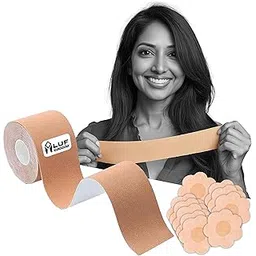 lsrp's universal fit LUF Boob Tape - Waterproof & Sweat-proof Body Tape Roll with 10 Nipple Pasties - 100% Latex Free Premium Cotton Instant Breast Lifting Tape - 5 meter length - beige color-picture-11