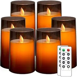 LTETTES Flameless LED Electric Candles with Acrylic Grey Glass and Dancing Faux Wick | Set of 6-4",5",6" x 3" Diameter| AA Battery Powered with Remote Controller and Timer for Home Decor-picture-24