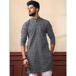 LUCKNOWI FASHION Men Printed Thread Work Handloom Kurta-picture-25