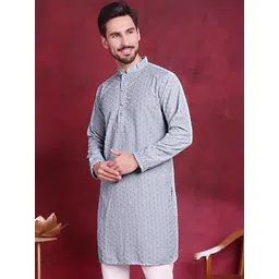 lucknowi Men Embroidered Flared Sleeves Patchwork Handloom Pathani Kurta-picture-14