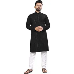lucknowi Men Geometric Embroidered Thread Work Handloom Kurta-picture-29
