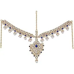 18K Gold Plated Bridal Dulhan Dhanteras/Diwali/Bhai Dooj Collection Mangtika Kundan Stone Blue Color for Girls and Women (330-L1PS-KD124-B)-image-39