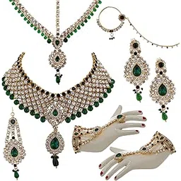 Bridal Dulhan Designer 18k Gold Plated Pearl Stone Set 8 pcs. for Women & Girls (3630-IZS-1611SM-Parent)-image-26