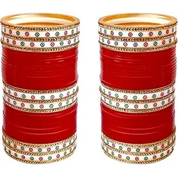 lucky jewellery Bridal Bangle Set Dhanteras/Diwali/Bhai Dooj Collection Wedding Punjabi chuda Designer chura Non-Precious Metal CZ Stone Red Color choora Set for Women (792-M1C1-LEENA-R)-picture-15