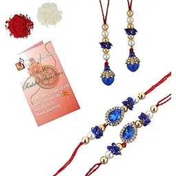lucky jewellery Designer Gold Plated Combo Blue Color Bhaiya Bhabhi Rakhi for Bro/Brother/Bhaiya/Bhai/Bhabhi (Pack of 4) Rakshabandan Rakhee Bracelet Rakshashutra (106-WJSR1-Z554-4)-picture-17