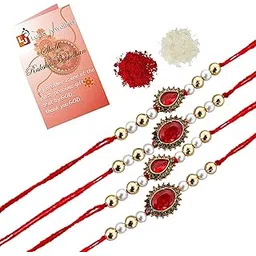 lucky jewellery Designer Gold Plated Combo Orange Color Rakhi for Bro/Brother/Bhaiya/Bhai/Bhabhi (Pack of 4) Rakshabandan Rakhee Bracelet Rakshashutra (86-WESR1-E2491E-LCT)-picture-16