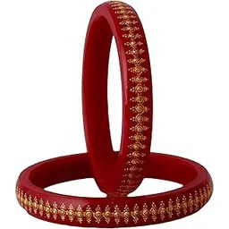 lucky jewellery Designer Pair of Sankha & Bengali Pola Reddish Maroon Color Traditional Ethinic Bangles Set (228-J1BG-1710-R2-PARENT)-picture-30