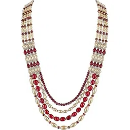 lucky jewellery Designer Wedding Multi Strand Gold Maroon Color Dulha Har Layered Pearl Maharaja Haar Groom Necklace Set for Men (1241-M6DM-1018-LCT-M)-picture-55