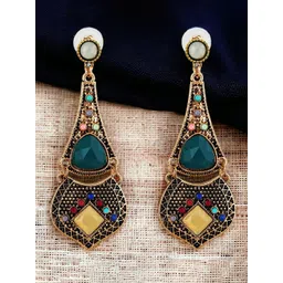 LUCKY JEWELLERY Gold-Plated Artificial Stones-Studded Contemporary Drop Earrings-image-45