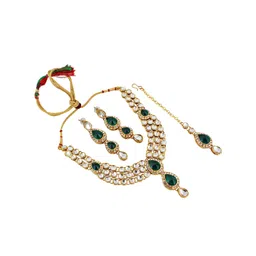 LUCKY JEWELLERY Gold-Plated Kundan Stones Studded Jewellery Set-image-46