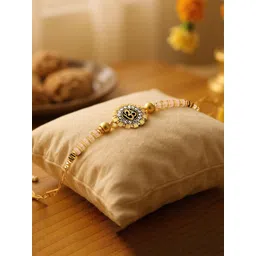 LUCKY JEWELLERY Gold Plated Stones Studded Wraparound Thread Rakhi-image-43