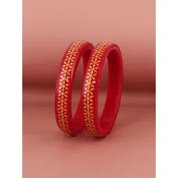 LUCKY JEWELLERY Maroon & Gold-Toned Sankha & Bengali Pola Traditional Bangles-picture-35