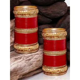 LUCKY JEWELLERY Maroon  CZ & Kundan Studded Punjabi Bridal Bangle Set-picture-11