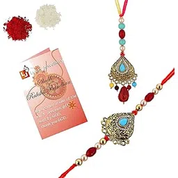 lucky jewellery Mens Designer Gold Plated Combo Multi Color Tilak Shape Bhaiya Bhabhi Rakhi for Bro/Brother/Bhaiya/Bhai/Bhabhi (Pack of 2) Rakshabandan Rakhee Bracelet Rakshashutra (99-WEOR1-3067)-picture-15