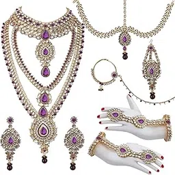 lucky jewellery Purple Kundan Bridal Dulhan Wedding Jewellery Set 8 Pcs. (WZK-P)-picture-18