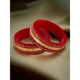 LUCKY JEWELLERY Set Of 2 Gold-Plated Floral Design Bangles-picture-36