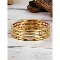 LUCKY JEWELLERY Set Of 4 Gold Plated Stone Studded Traditional Bangles-image-24