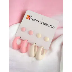 LUCKY JEWELLERY Set of 4 Silver-Plated Geometric Studs & Hoop Earrings-picture-13