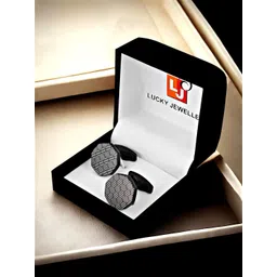 LUCKY JEWELLERY Silver Plated Printed Geometric Blazer Cufflinks-picture-18